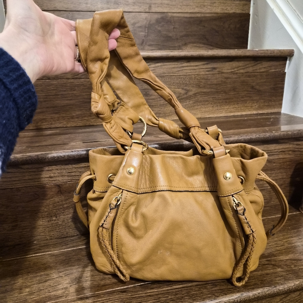 B. Makowsky Tan Brown Leather Hobo Shoulder Bag